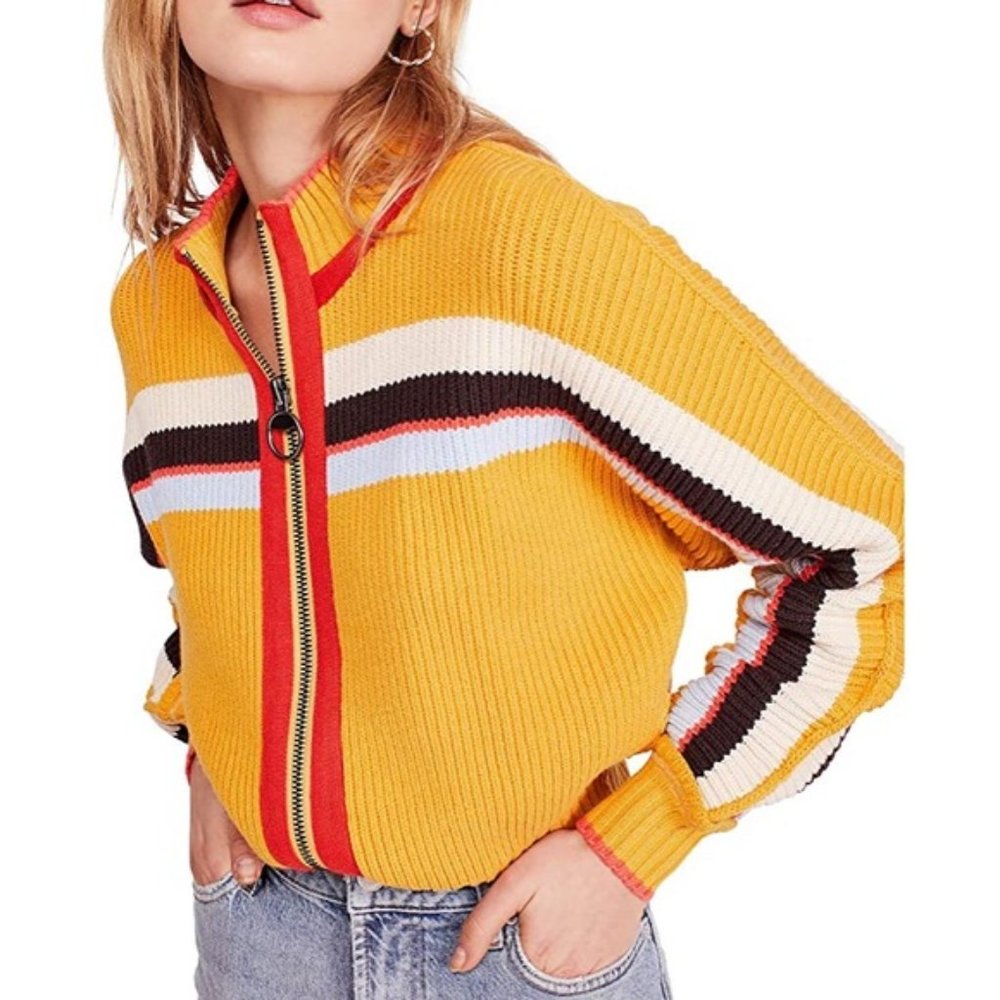 NWT Free People Striped retro-style zip-up Sweater - Picture 1 of 13